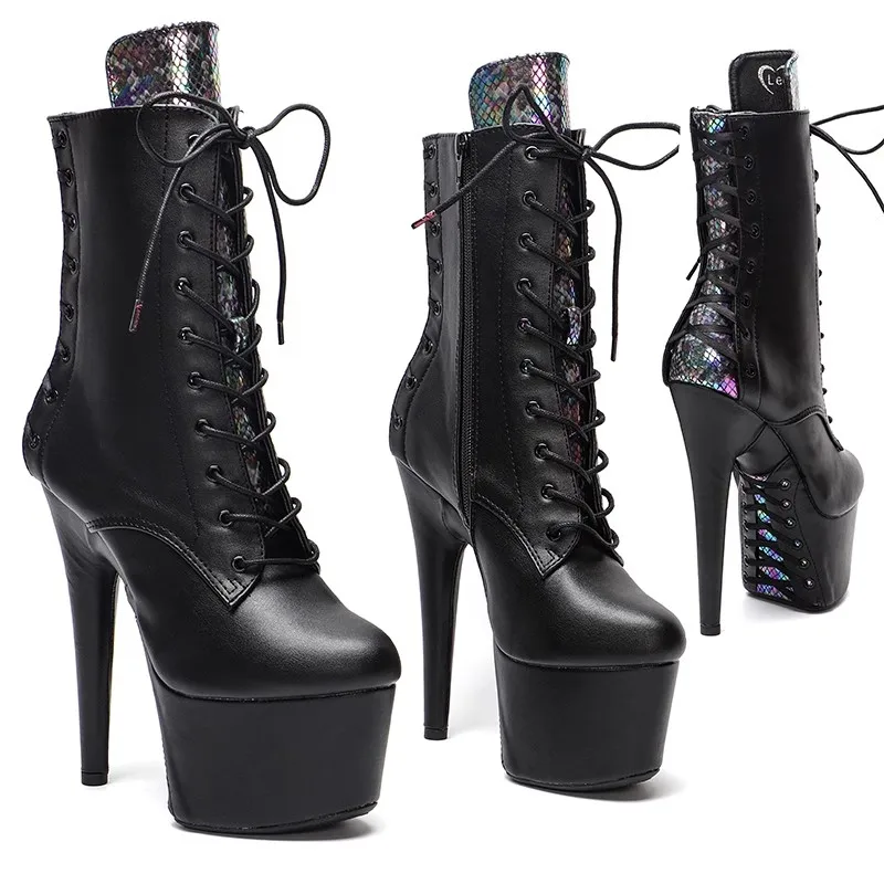 

New Fashion Women 17CM/7inches PU Upper Plating Platform Sexy High Heels Boots Pole Dance Shoes 144