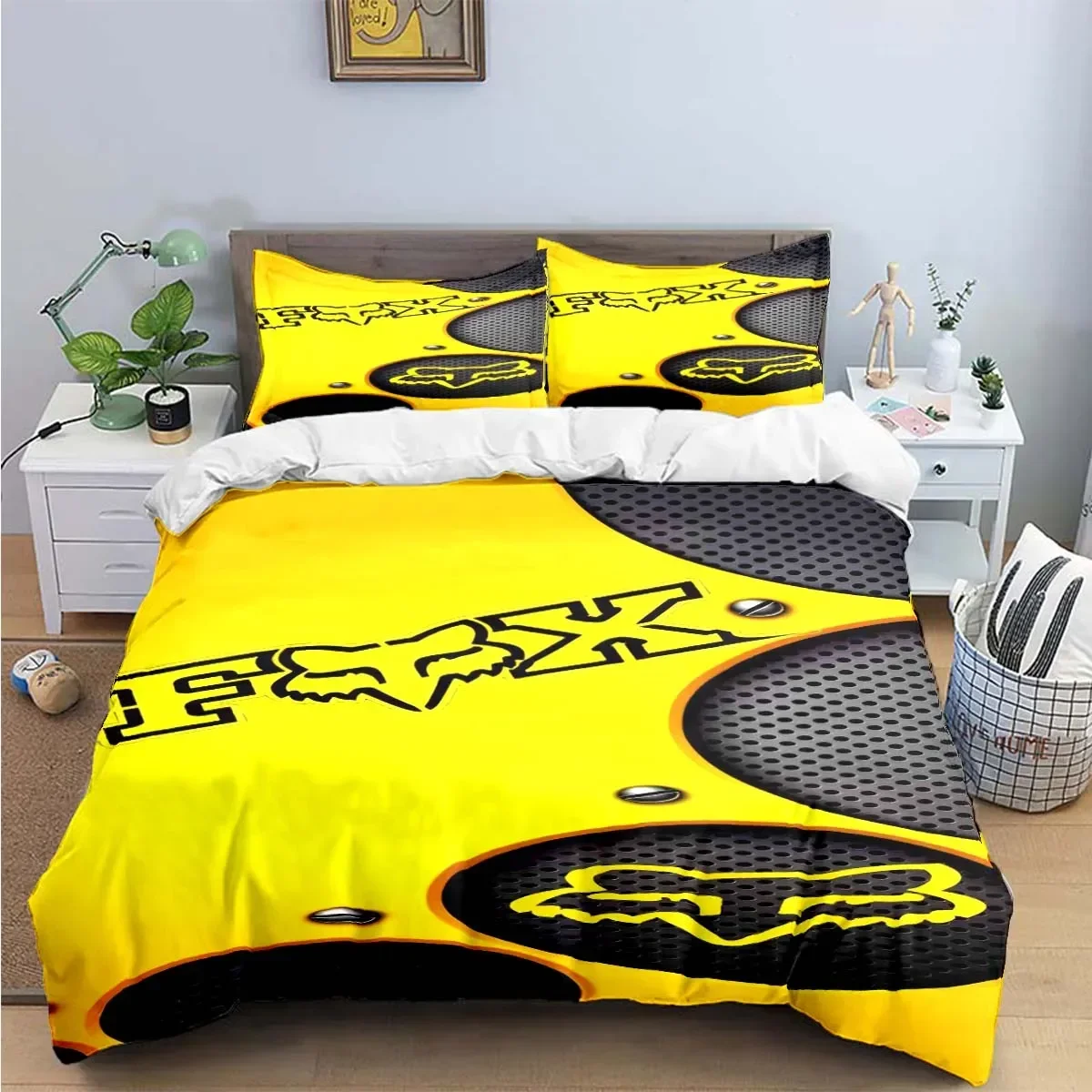 

3PCS Single-sided Printed Series F-Fox Racing Logo Printed Duvet Cover BeddingSet Comfortable Breathable Sheet Cotton Bedding