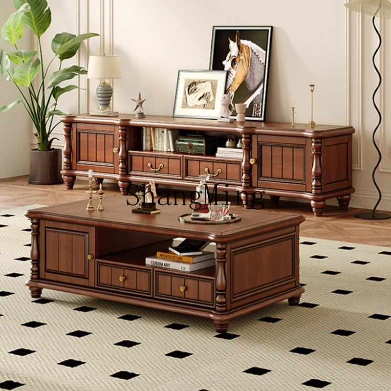 

ZYY all solid wood TV cabinet coffee table combination modern simple living room mahogany floor cabinet