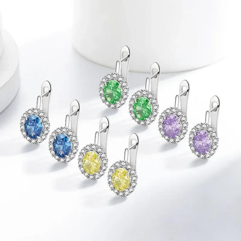 Exquisite Ice Flower-Cut Pigeon Egg 925 Sterling Silver Earrings with High-Carat Diamond Egg-Shaped Earrings for Ladies' Jewelry