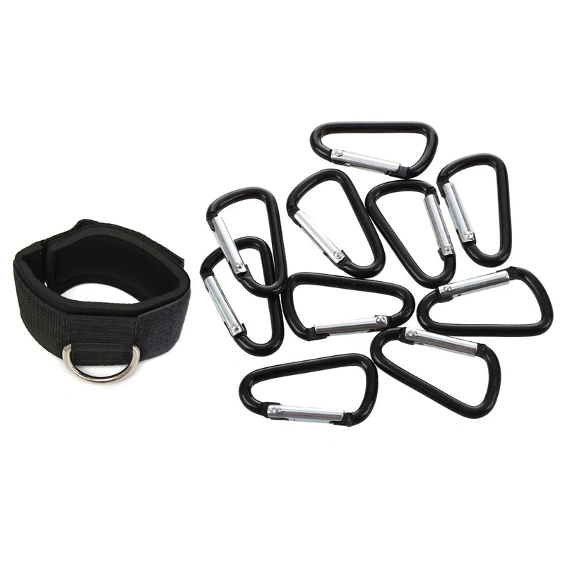 11 Pcs Accessories: 10 Pcs D Shaped Snap Clip Key Chain Carabiner Hook & 1 Pcs Ankle Strap D-Ring Multi Gym Cable