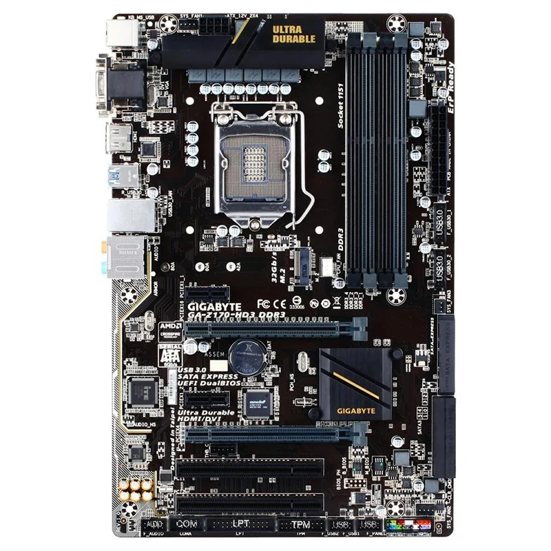 Used GIGABYTE motherboard GA-Z170-HD3 DDR3 has 4 DDR3 / DDR3L slots and supports 6th and 7th generation Intel Core processors