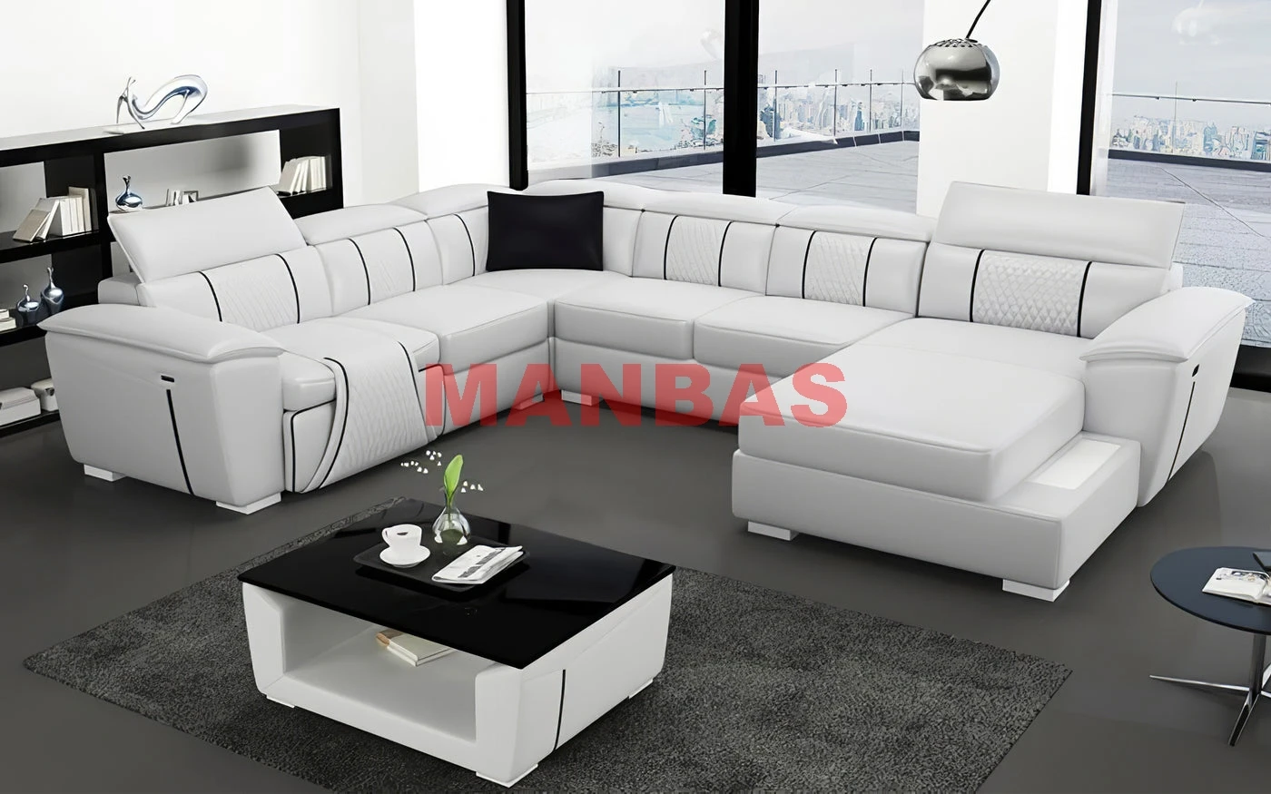 MANBAS U Shape Big Sofa Sectional Couch Electric Reclining Sofa Set Italian Genuine Leather Power Recliner Functional Salon Cama