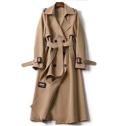 2024 Fashion Trench Coat Women's Long Windbreaker Spring Autumn Streetwear Outerwear Sashes Double-breasted 13 Colors Trench