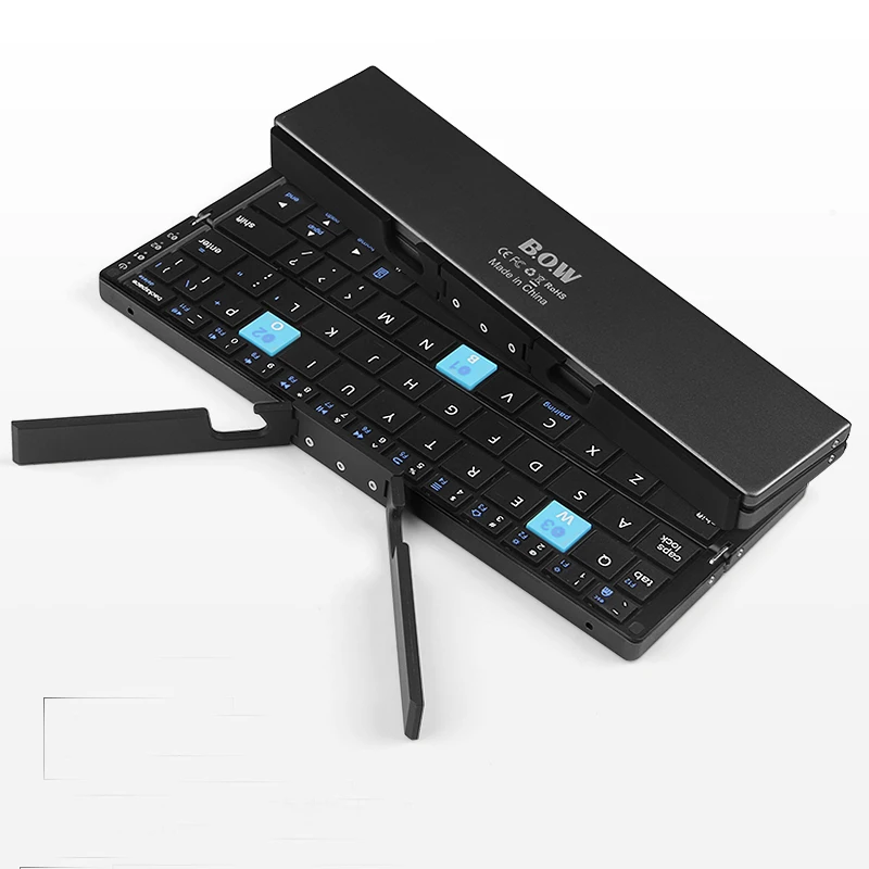 Tri-folding Keyboard nirkabel Bluetooth, wadah alumunium lipat untuk iPad 7 8 9 iPhone 11 12 13 14 Z lipat 4 MateXS lipat