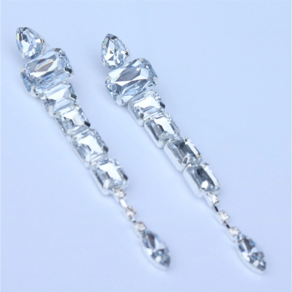Exaggerated Sparkling Large Crystal Tassel Earrings Jewelry Fashion Banquet Party Rhinestone Wear Jewelry Accessories