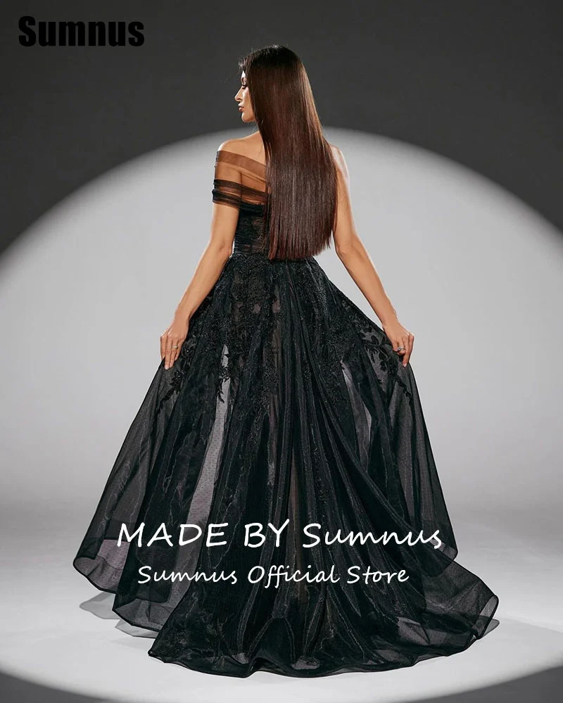 Sumnus Black Lace A-Line Prom Dresses Elegant One-Shoulder Sexy Evening Dresses Side Split Floor Length Formal Gowns Customized