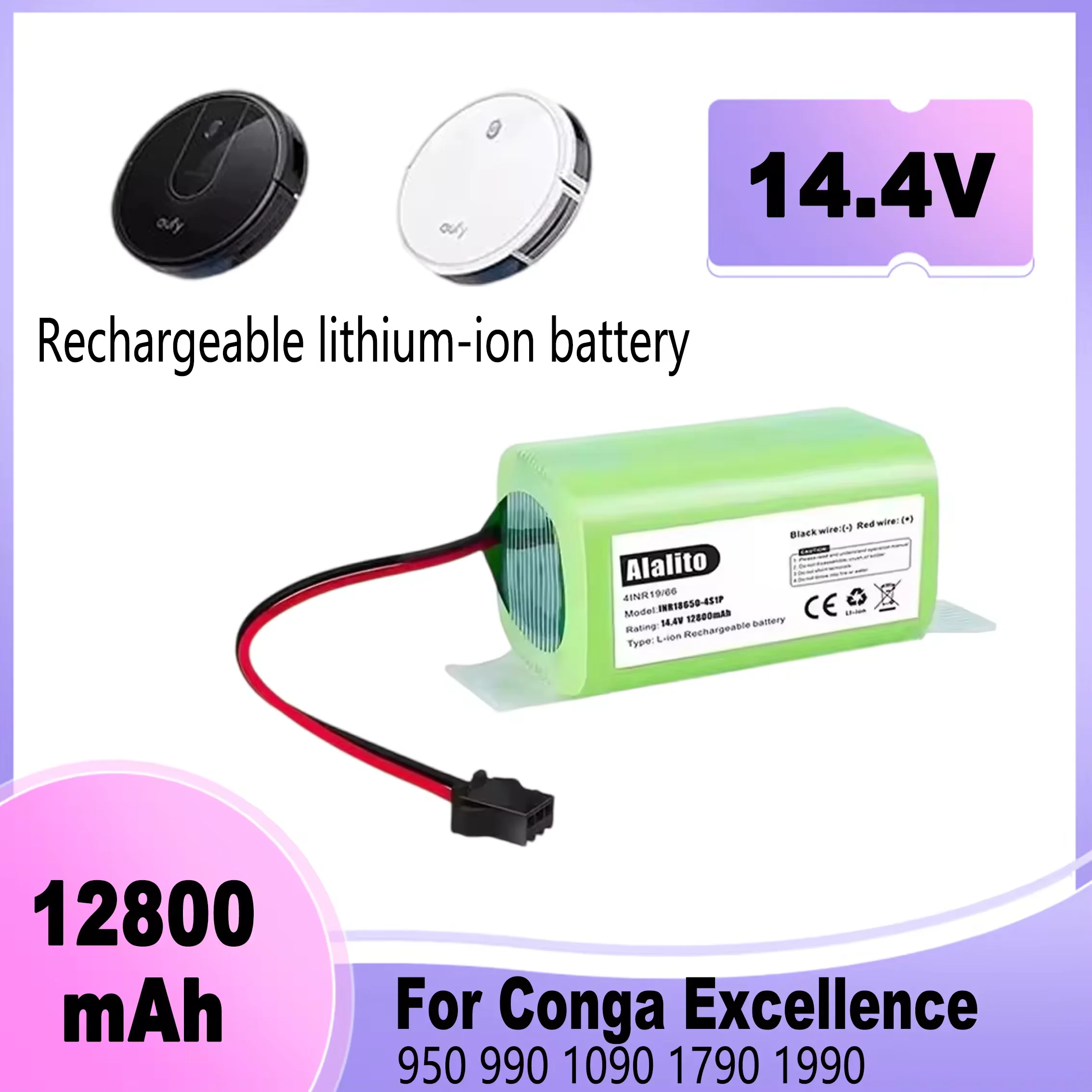 Batería de Repuesto Original de 14.4V 12800mAh para Conga Excellent 990 1090 1790 1990 Deebot N79S N79 DN622 Robovac 11 Tesvor X500
