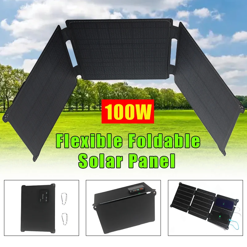 

Портативное гибкое складное солнечное зарядное устройство 100 Вт, интерфейс USB/DC/Type-C, выходная солнечная панель для телефона, путешествия, кемпинга