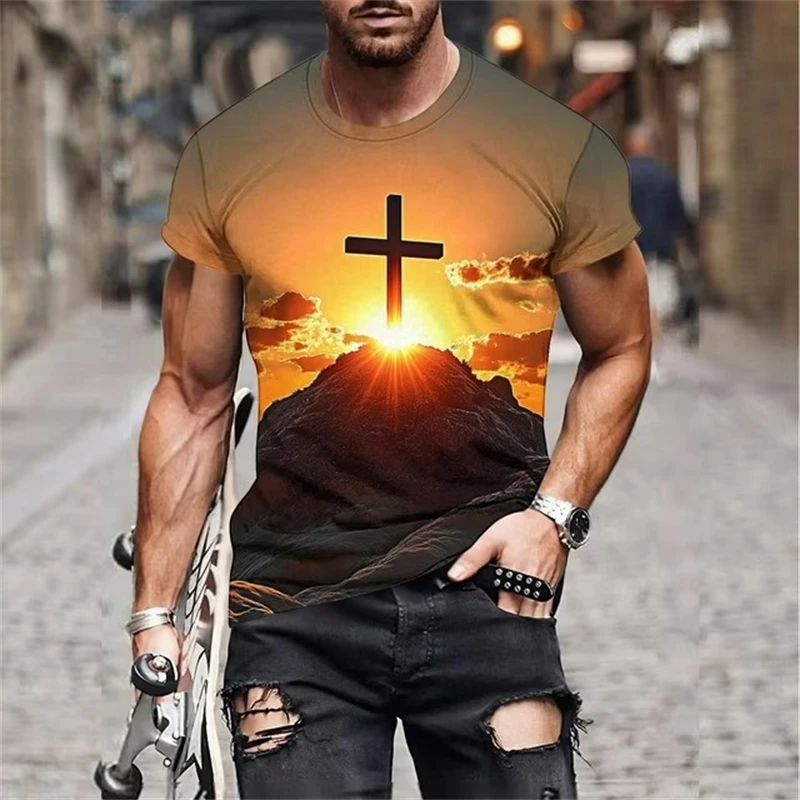 

3D Print Summer Jesus Christ Cross T-Shirts Men Women Casual Fashion Streetwear Oversized O-Neck T Shirt Kids Tees Tops Clothing