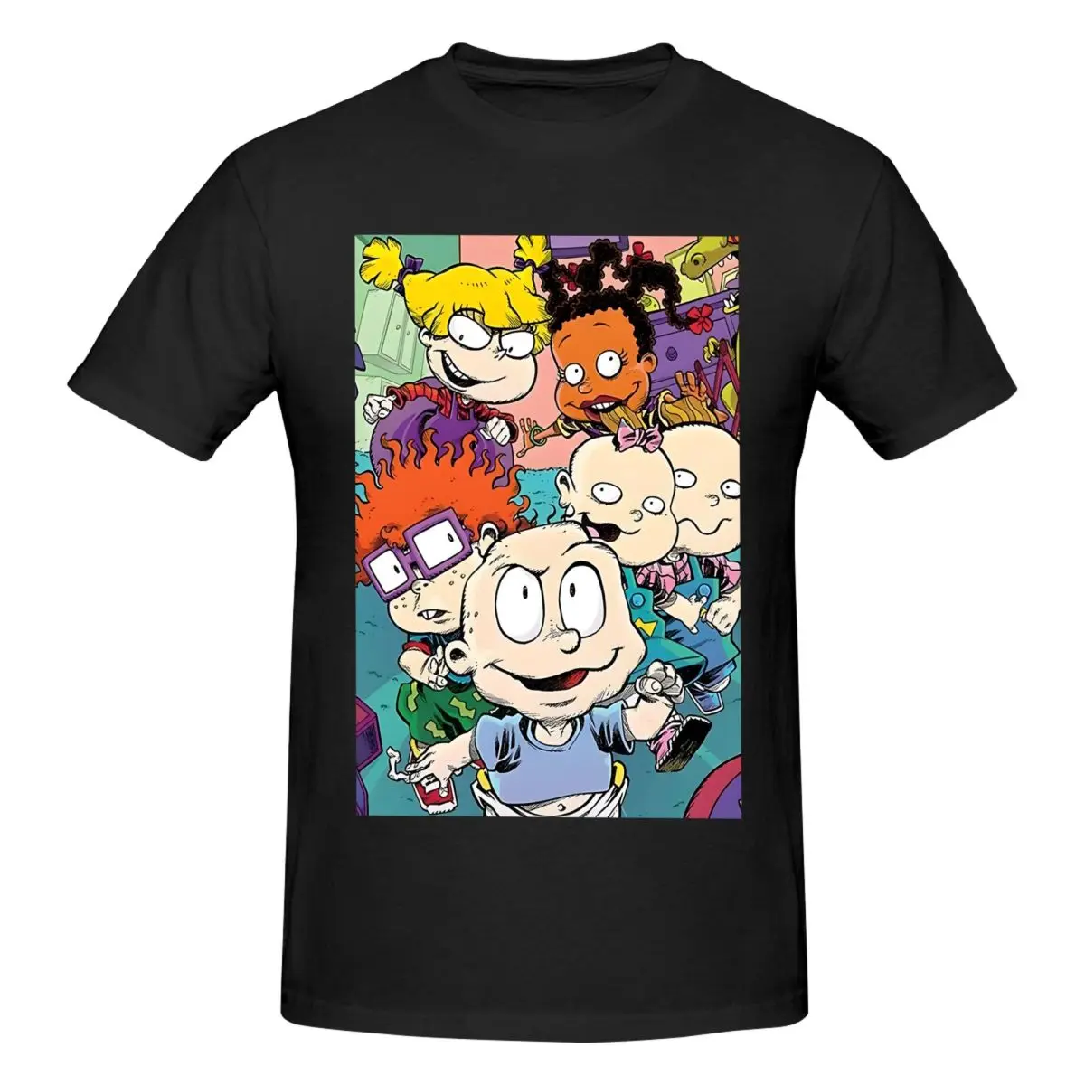 Cartoon T Shirt for Men 100% Cotton Funny T-Shirts Round Neck Rugrat Tees Short Sleeve Clothing 4XL 5XL