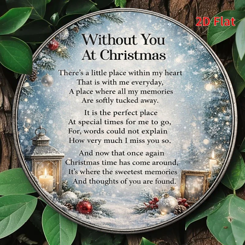 2D Flat, 2D Flat Wooden Round Sign - Memorial Christmas Hanging Plaque, Christmas Decorative Sign, Snowflake Wreath Themed Comme