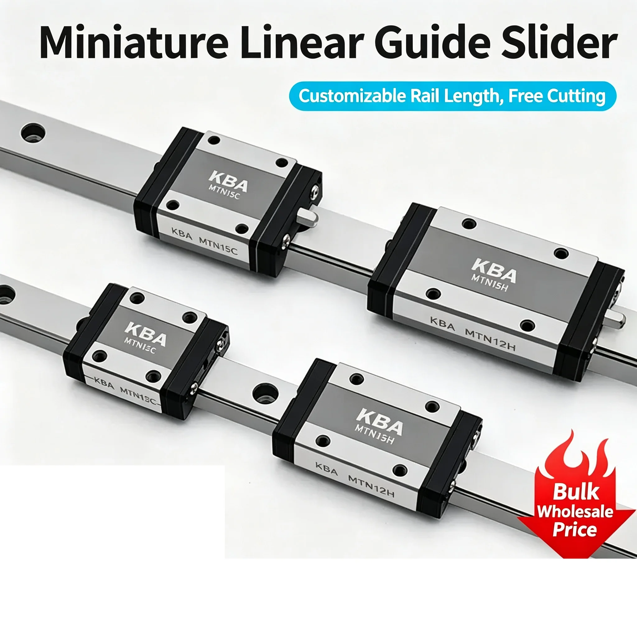 MGN7 MGN9 MGN12 MGN15 L From 100-800mm Miniature Linear Rail Slide 1pcs MGN Linear Guide + 2pcs MGN Black Block 3D Printer Part