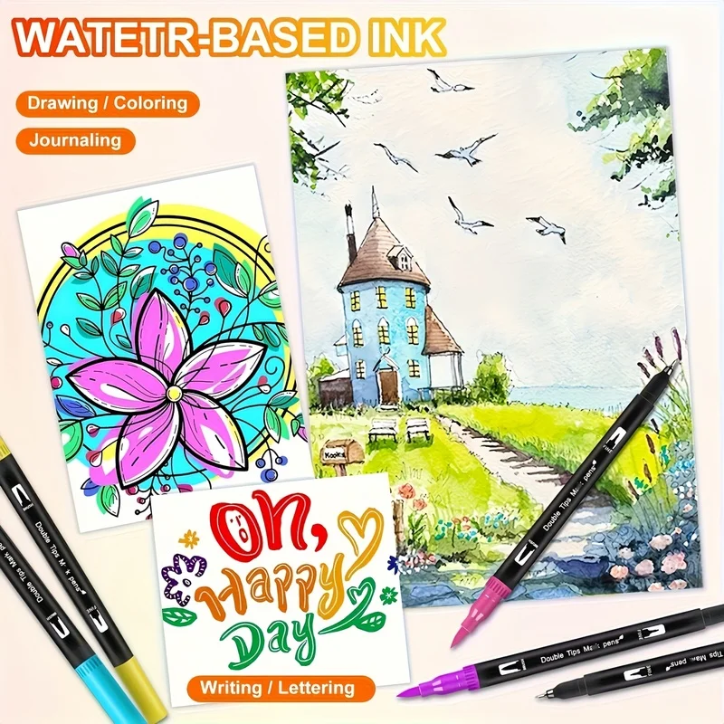2026168 Colors Dual Tip Brush Marker Pens Watercolour FineLiner Manga Art Accessories Art Supplies Drawing Stationery
