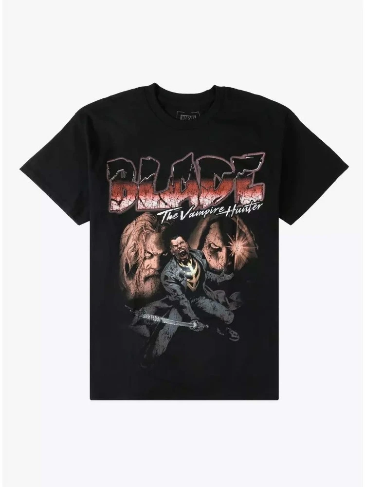 Marvel 2026 Nueva Marvel CVLA X Marvel Blade Vampire Hunter Impresión de cómic Camisetas casuales de manga corta para hombres y mujeres de talla grande
