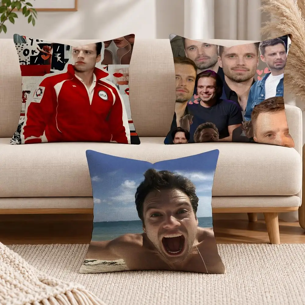 Actor Famous S-Sebastian Stan Cushion Cover Soft Short Cover Washable Sofa Bed Dorm Garden Home Office Chair Decor
