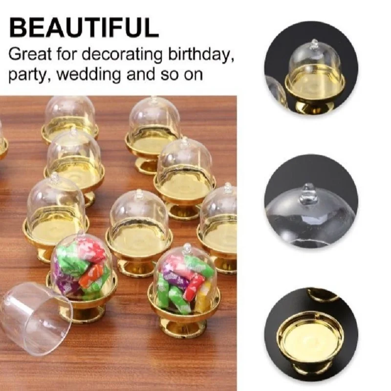 6/12pcs Mini Plastic Stand with Dome Plate Lid Box Pallet Bulk for Wedding Baby Shower Party Decoration Supplly Gift