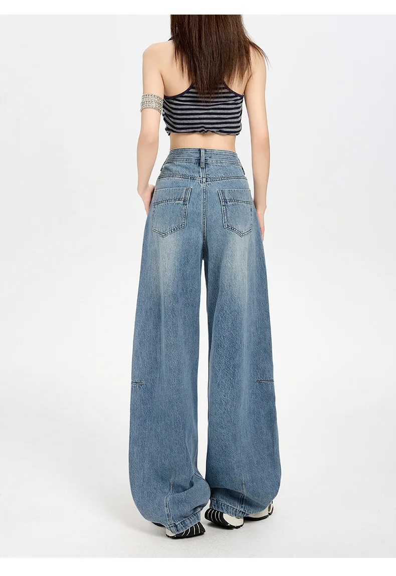 Nouveau jean à jambes larges à la mode et Simple pour femmes au printemps et en été, jean rétro américain décontracté respirant en forme de croissant