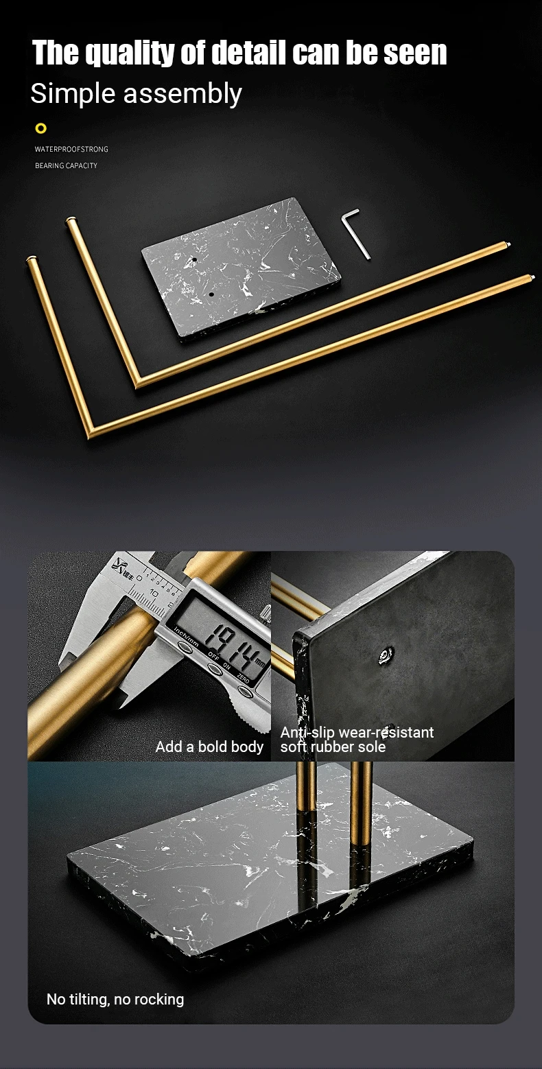 Floor Standing Marble Stone Base Luxury Hotel Towel Rack Holder Towel Storage Shelf Brush Gold Towel Bar FR1052