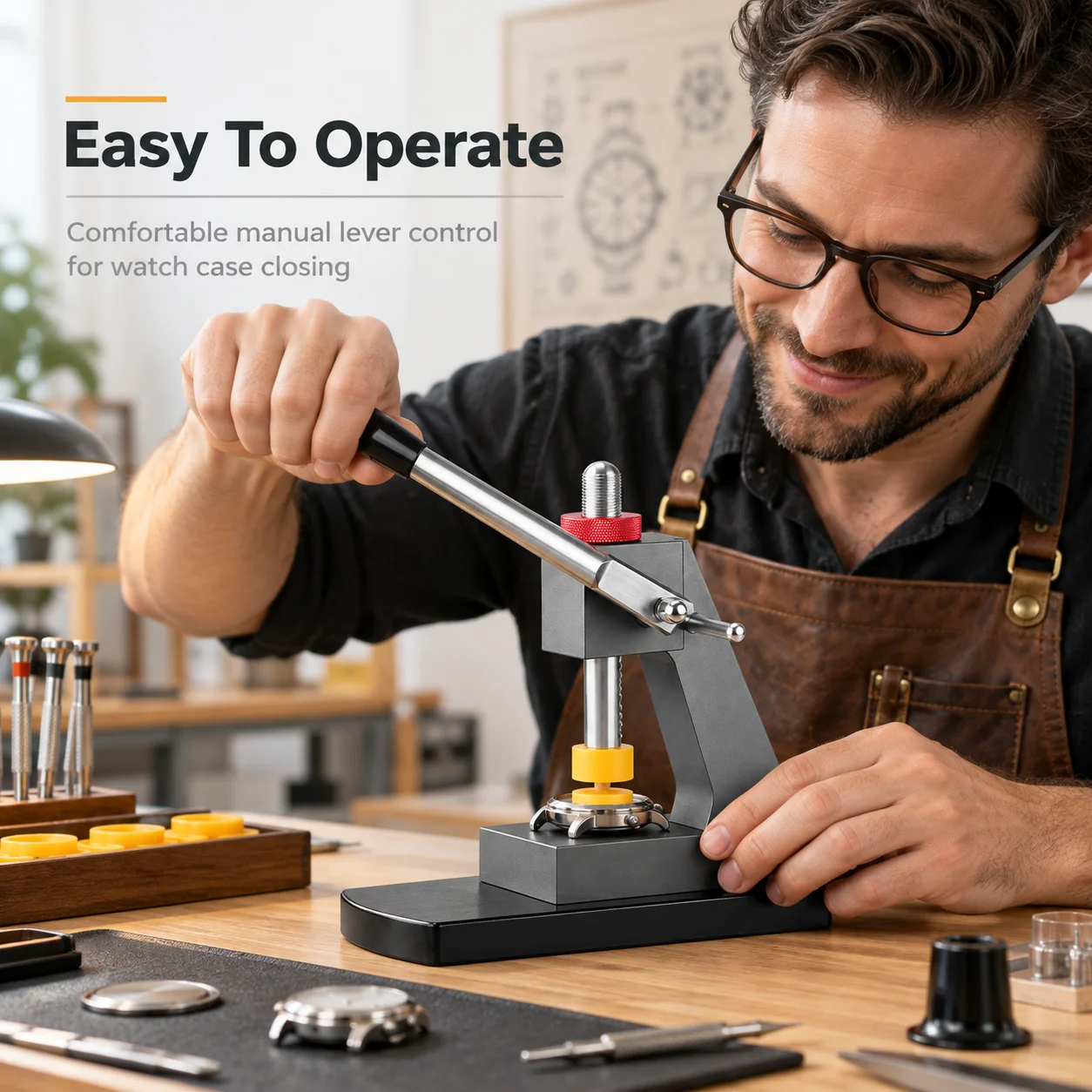 AOLIVIYA 6173 Heavy Duty Watch Press Tool Metal Case Back Closer Crystal Glass Fitting Machine Manual Lever Watchmaker Repair