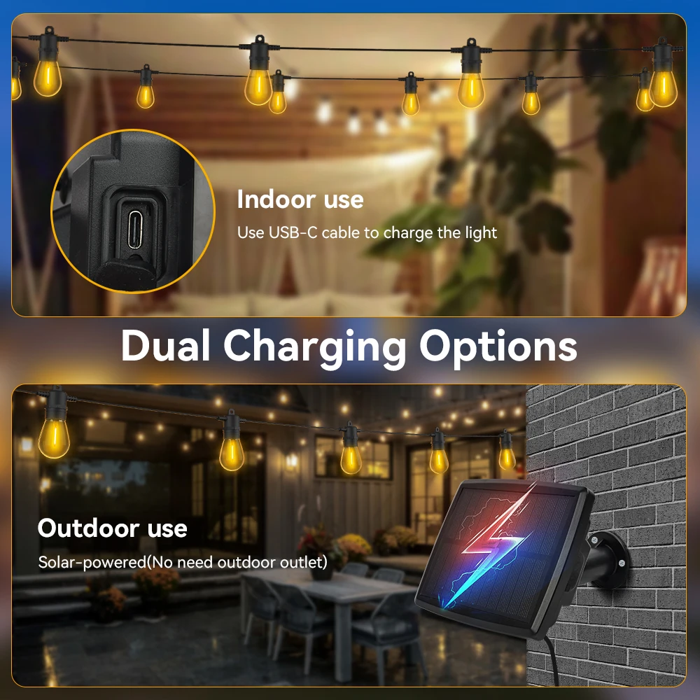 S14 Solar Light String 9M 15M LED Garland Light E12 Waterproof IP65 Shatterproof Garden Patio Wedding Backyard Party Decoration