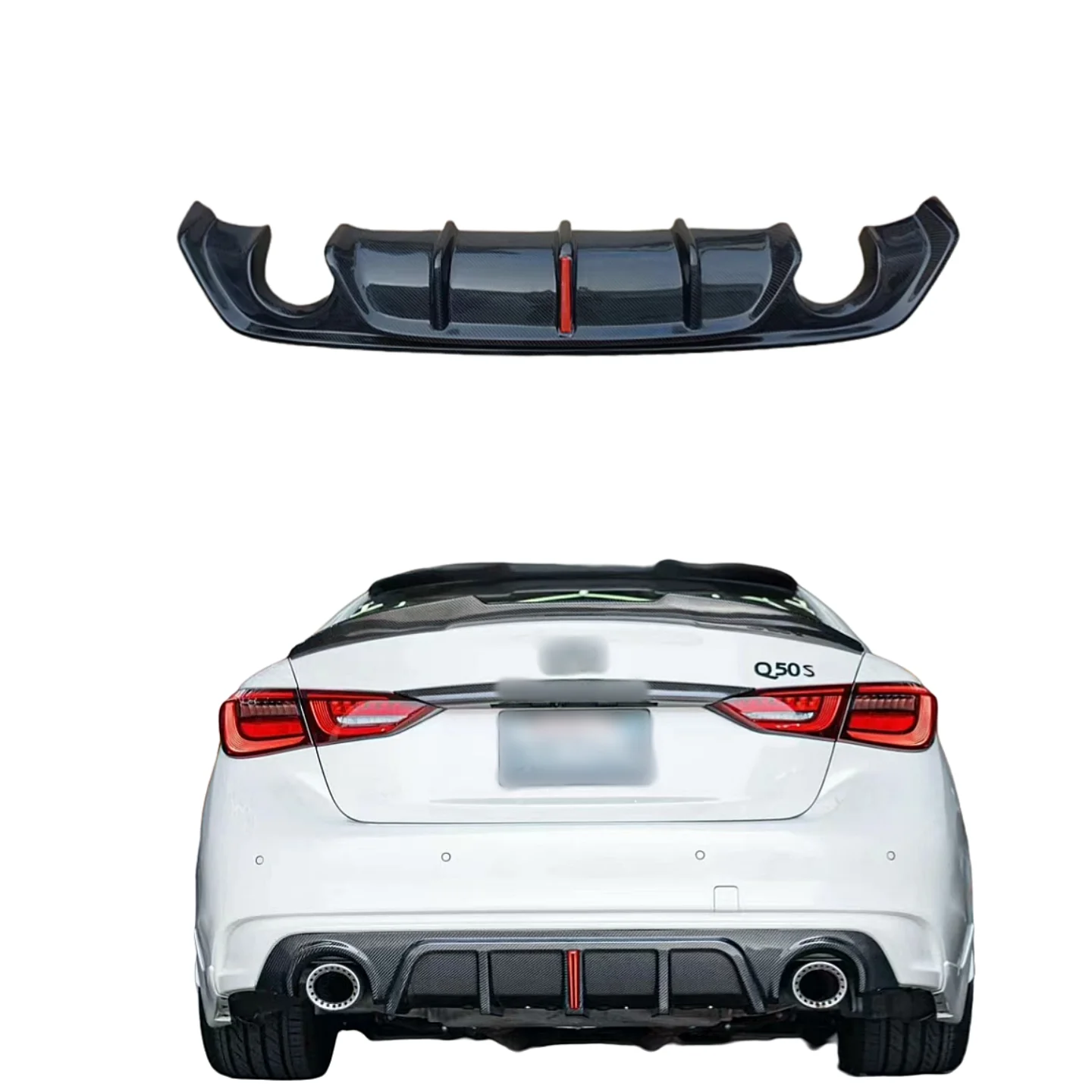 

Q50 Carbon Fiber Real Diffuser With LED Light For Infiniti Q50 Q50S Q60 Rear Bumper Lip