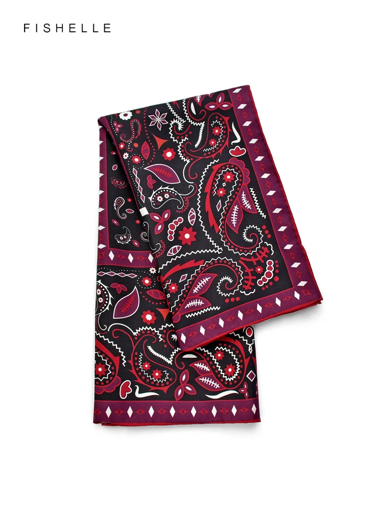 Purplish red printed cashew real silk scarves spring autumn women silk scarf pure silk female warp headscarf foulard hijab