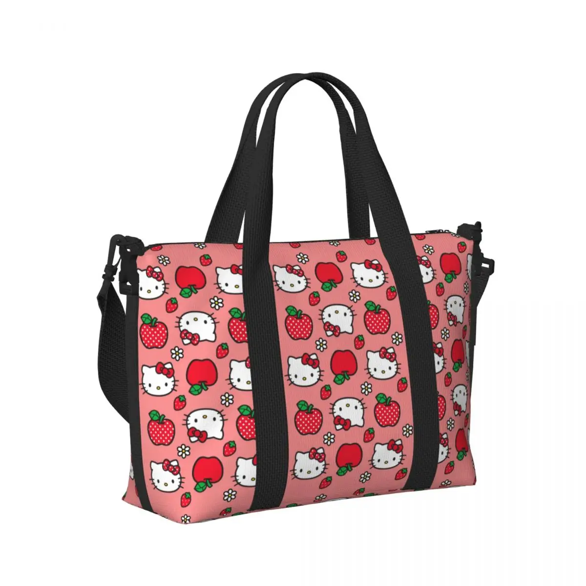 Custom Hello Kitty Groceries Tote Shopping Bags Women Big Capacity Kitty White Beach Gym Travel Bags