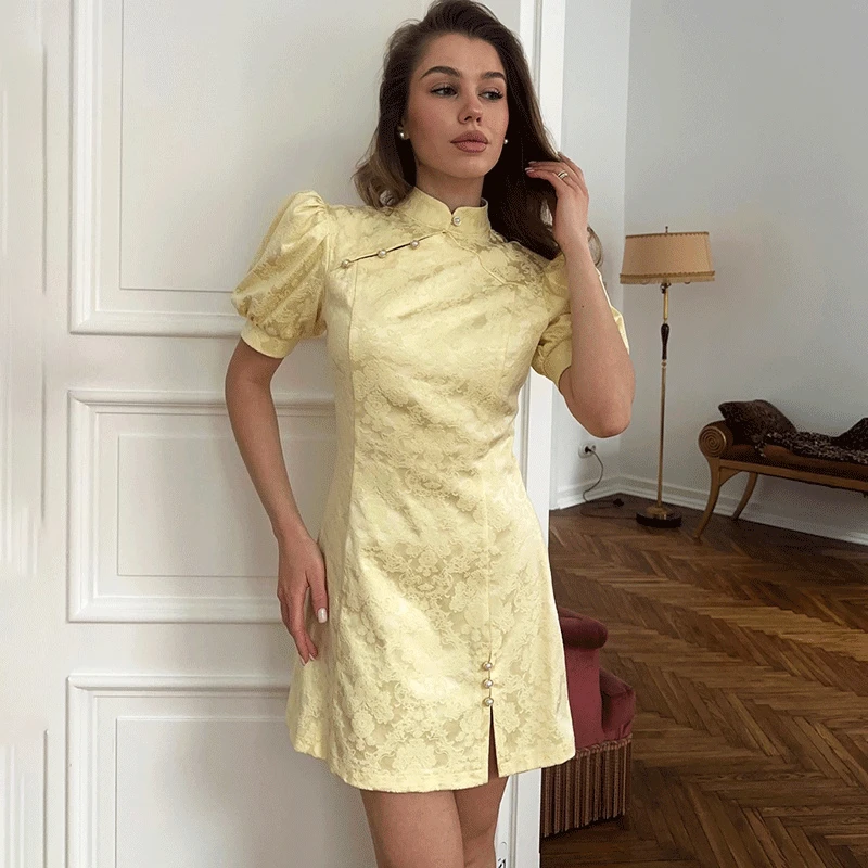 

Элегантное новое летнее мини-платье Ticketsx Fashion с принтом, пуговицами, рюшами и вставками, приталенное, для вечеринок и повседневной носки