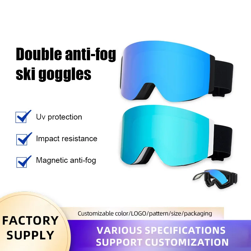 Anti-UV400 Ski Goggles, Double-Layer Anti-Fog & Impact-Resistant, Fits Over Myopia Glasses, for Men Women Snowboarding