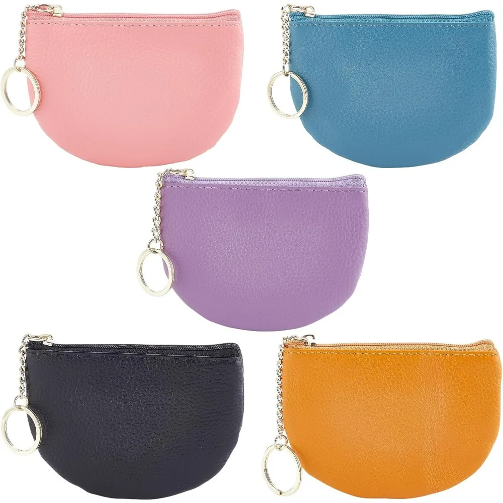 

5 Color Leather Coin Purse Mini Keychain Card Holder Wallet Leather Coin Case Multicolor Change Pouch Bag with Zipper for Women