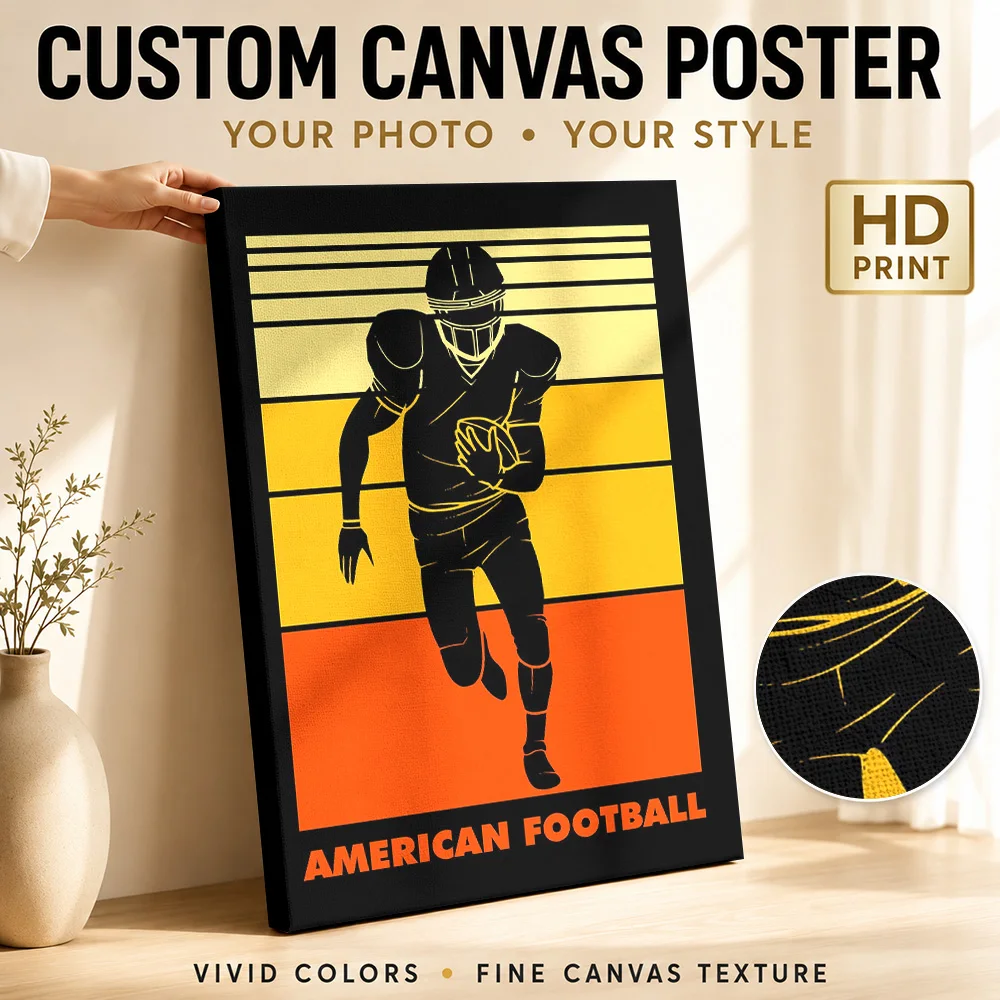 American Football Framed Canvas Poster Custom Photo Sports Portrait Canvas Wall Art for Game Room Man Cave Decor Ready to Hang