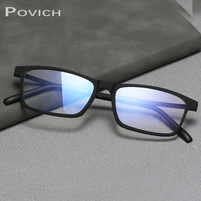 

POVICH Frame TR90 Titianium Matt Black Eyewear Anti Blue Light Glasses Ultralight Unisex Prescription Spectacles Computer Optics