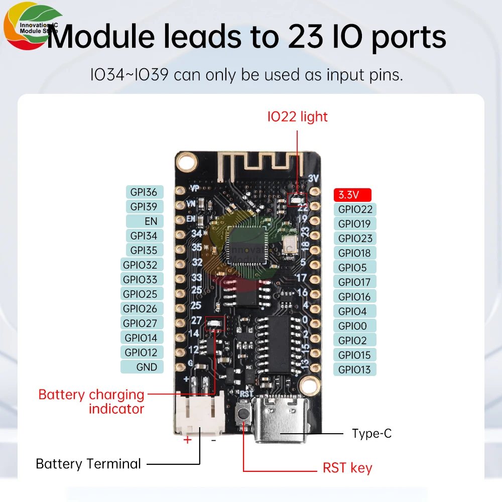 ESP32 Lite V1.0.0 WiFi Bluetooth Development Board Antenna ESP32 ESP-32 REV1 CH340G MicroPython 4MB Type-C USB for Arduino