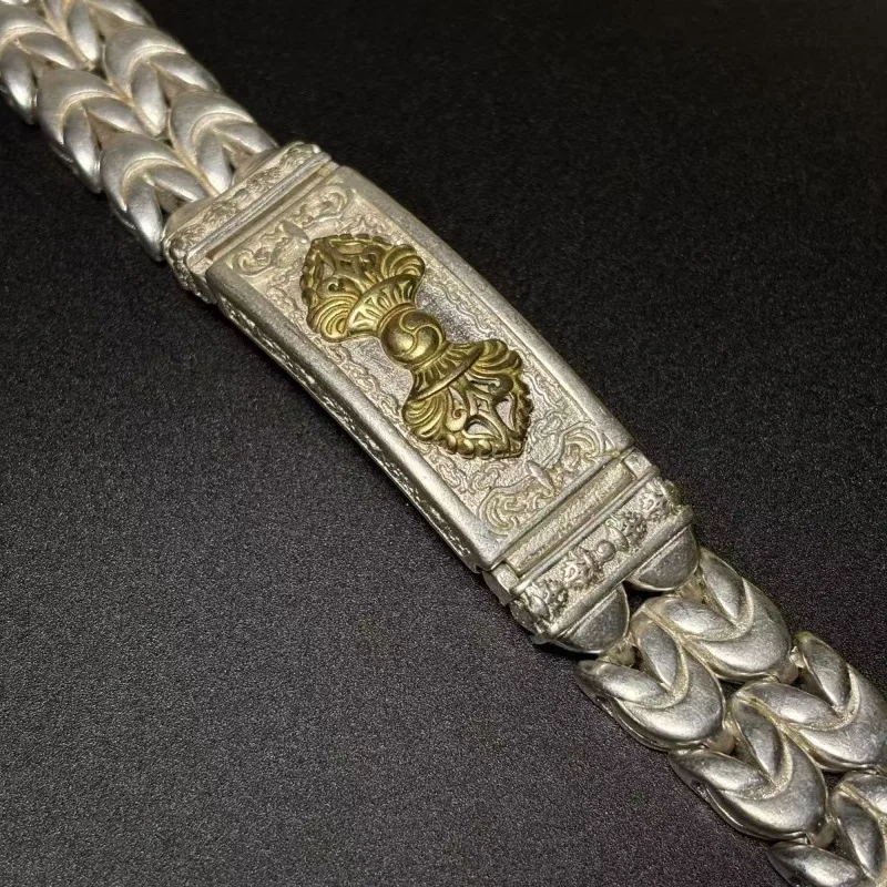 

Exquisite Tibetan Silver Inlaid Brass Evil Vajra Bracelet Fashionista Exquisite Personalized Jewelry Men Women Couples Gift