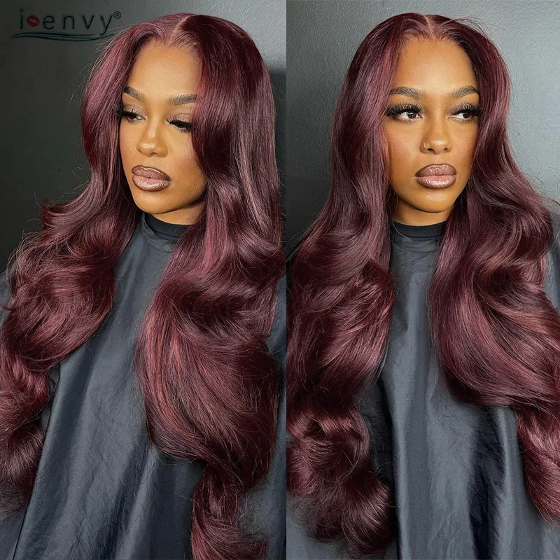 99J Burgundy Body Wave 13X4 Lace Front Wig 13X6 Human Hair Wigs Brazilian 30 Inch Colored Lace Frontal Wig Red Wine Curly Wig