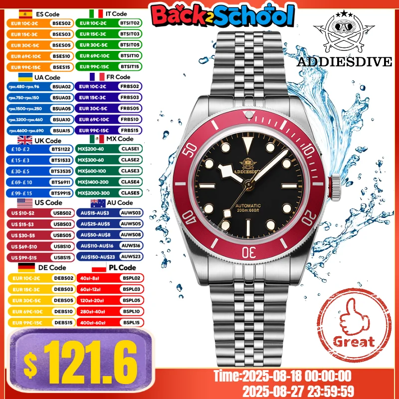 

ADDIESDIVE Watches For Men Synthetic Sapphire 316L Stainless Steel BGW9 Luminous 200M Waterproof Automatic Mechanical Watches