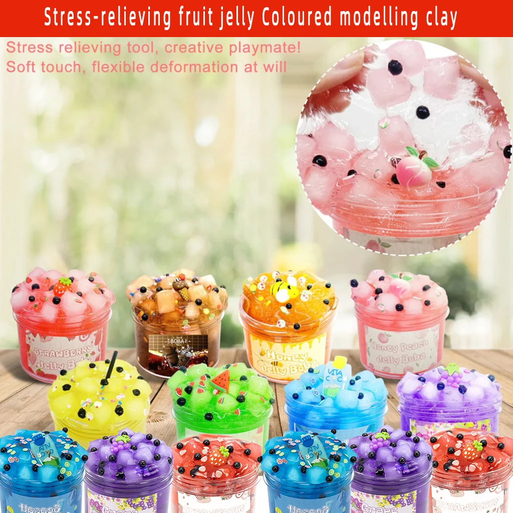Boba 70/300ml Large Capacity Crunchy Slime Kit Premade Crystal Slime Set Super Soft And Non-Sticky Jelly Cube Slime Party Favor