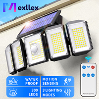 Mexllex Solar Lights for Outdoor Use with Motion Sensor, 300 LEDs Super Bright with Remote, 3 Modes IP65 Waterproof for Garden