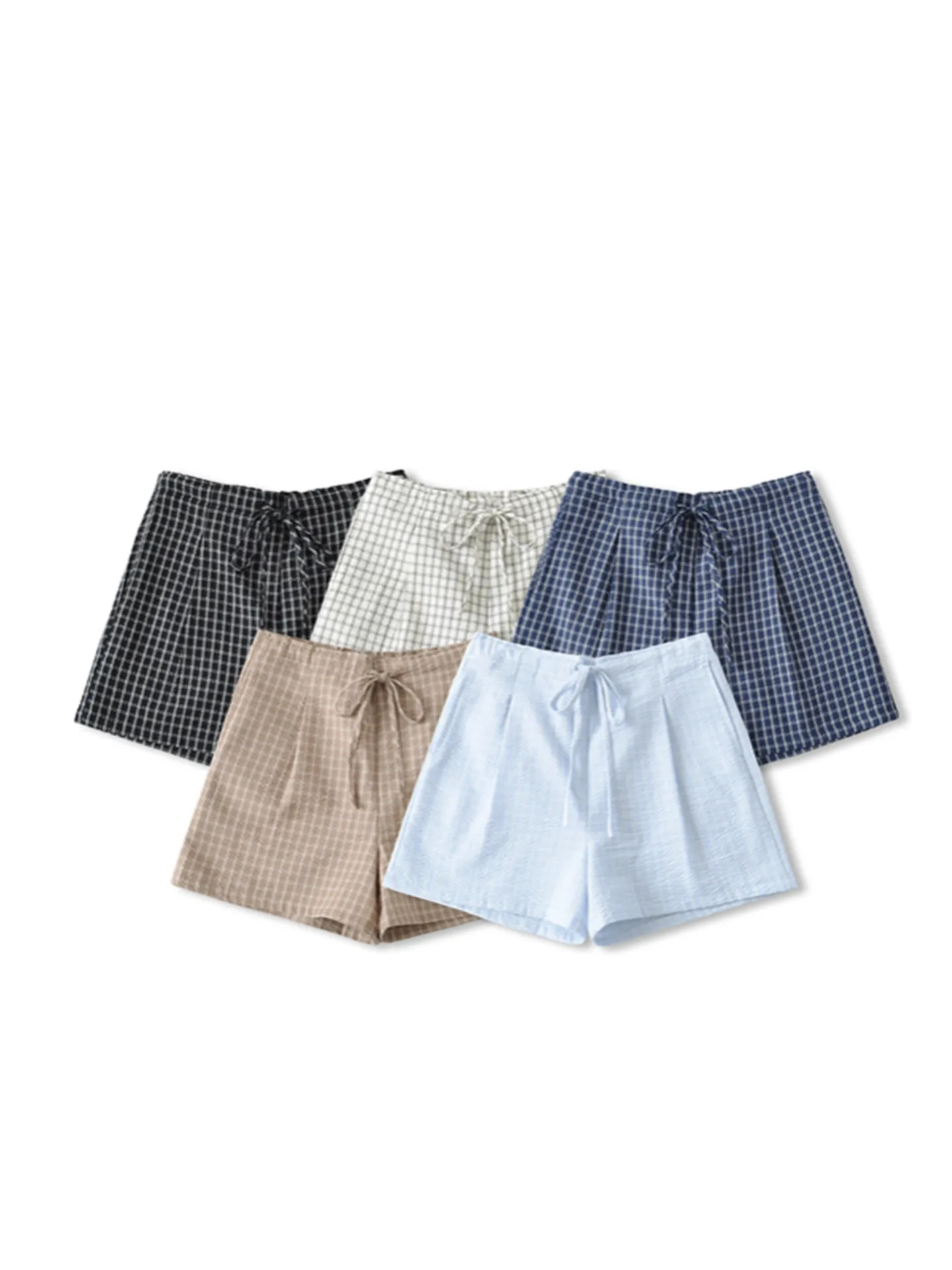 Comfortable Low-Waist Dstring Plaid Casual orts Women's Summer Loose Loose Slim Straight id Hot Pants Street Sle Thi...