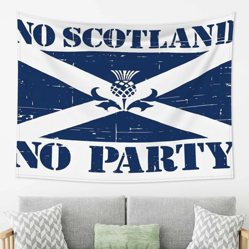 VIKAMA “No Scotland, No Party” Tapestry, Wall Hanging Featuring the Scottish St. Andrew’s Cross and Thistle Motif, Home Decor