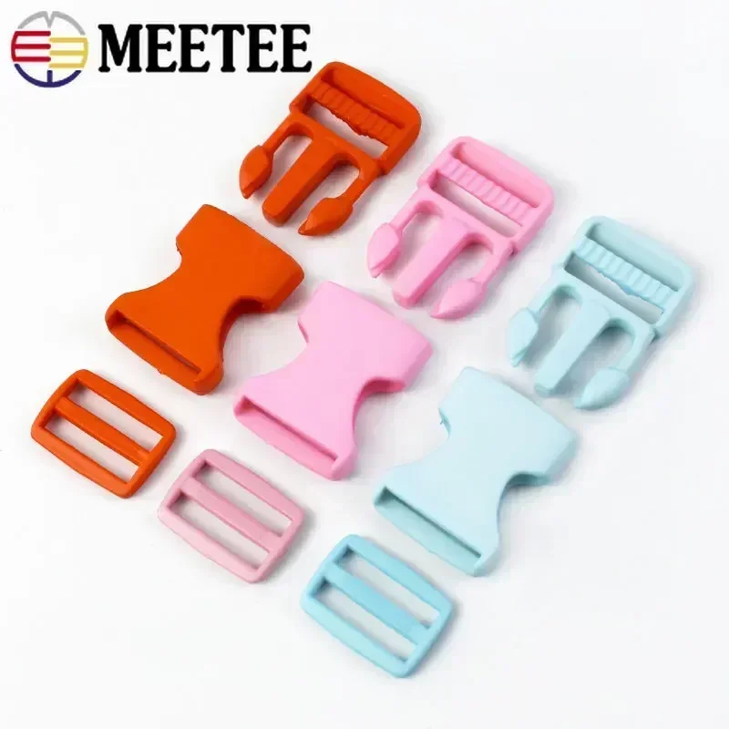 Meetee 5/10Sets 15/20/25mm Colored Plastic Release Buckle Tri-Glide Slider Adjust Clasp Backpack Strap Pet Collar Clamp Hook