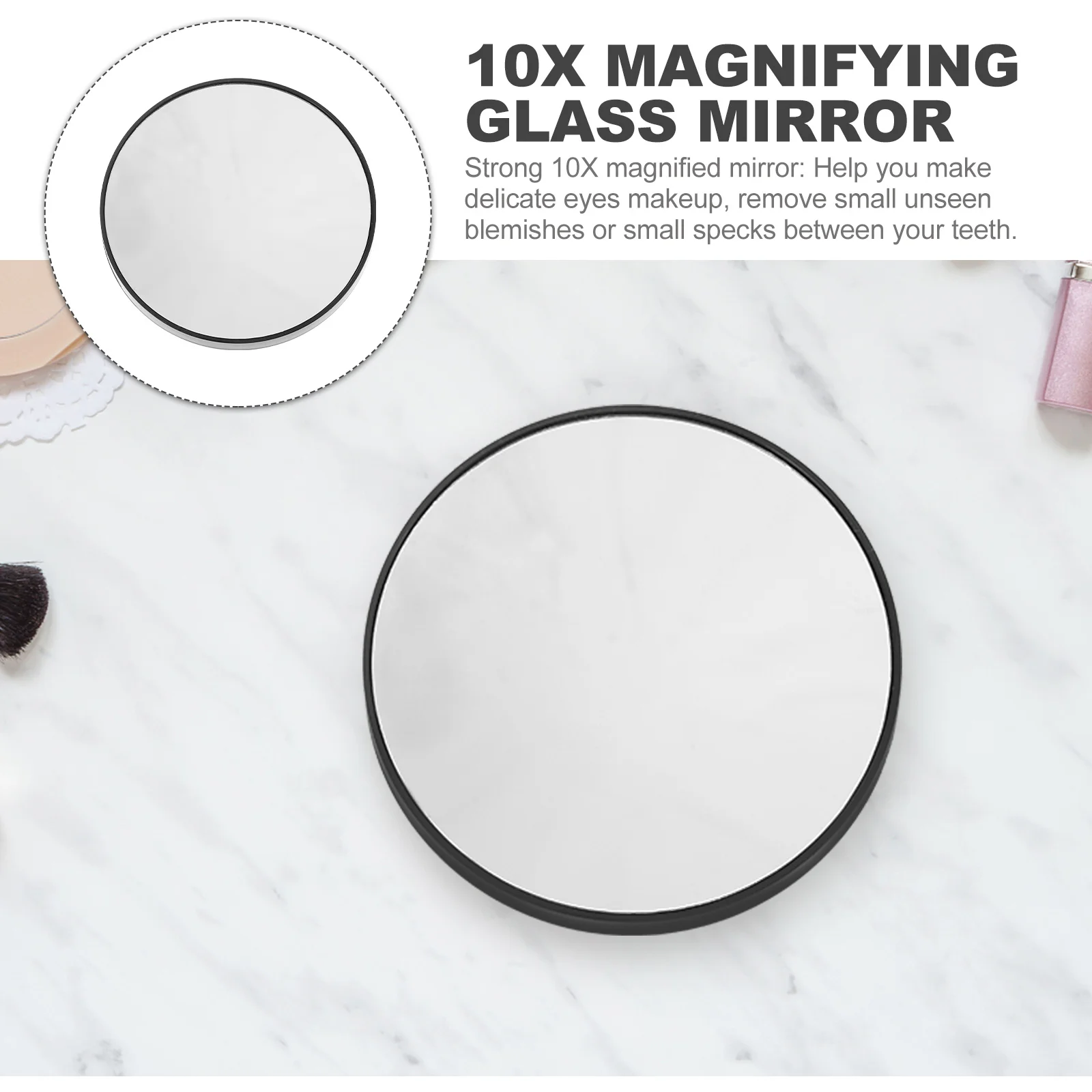 8.8cm 10X Magnifying Suction Cup Makeup Mirror Compact Round Travel Bathroom Tool for Shaving and Detailing
