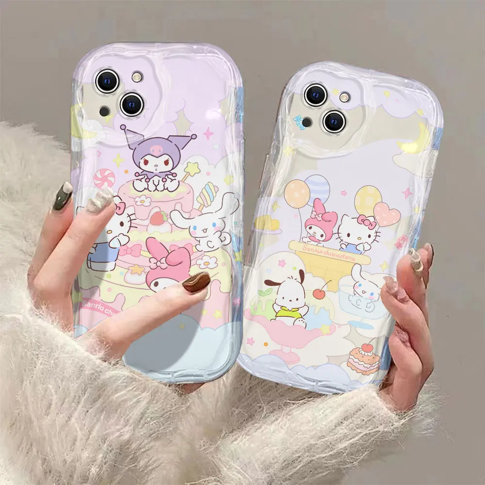 Sanrio HelloKitty Kuromi 3D Wave Case For iPhone 15 14 13 12 11 Pro Max Mini X XR XSMAX 8 7 6S Plus Soft Silicone Cover