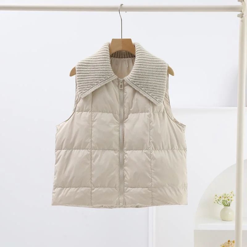 

Warm Du down Vest Women's Knitted Large Collar Korean Sle Faionable Autumn Winter New Arrival Outerwear oulder Pad