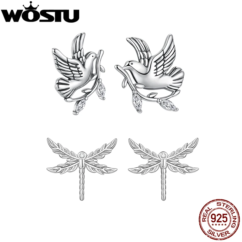 

Серьги-гвоздики WOSTU из стерлингового серебра 925 пробы с крыльями стрекозы, серебро 925 пробы, серьги-гвоздики с голубем мира, уникальный подарок для дочери и девочки