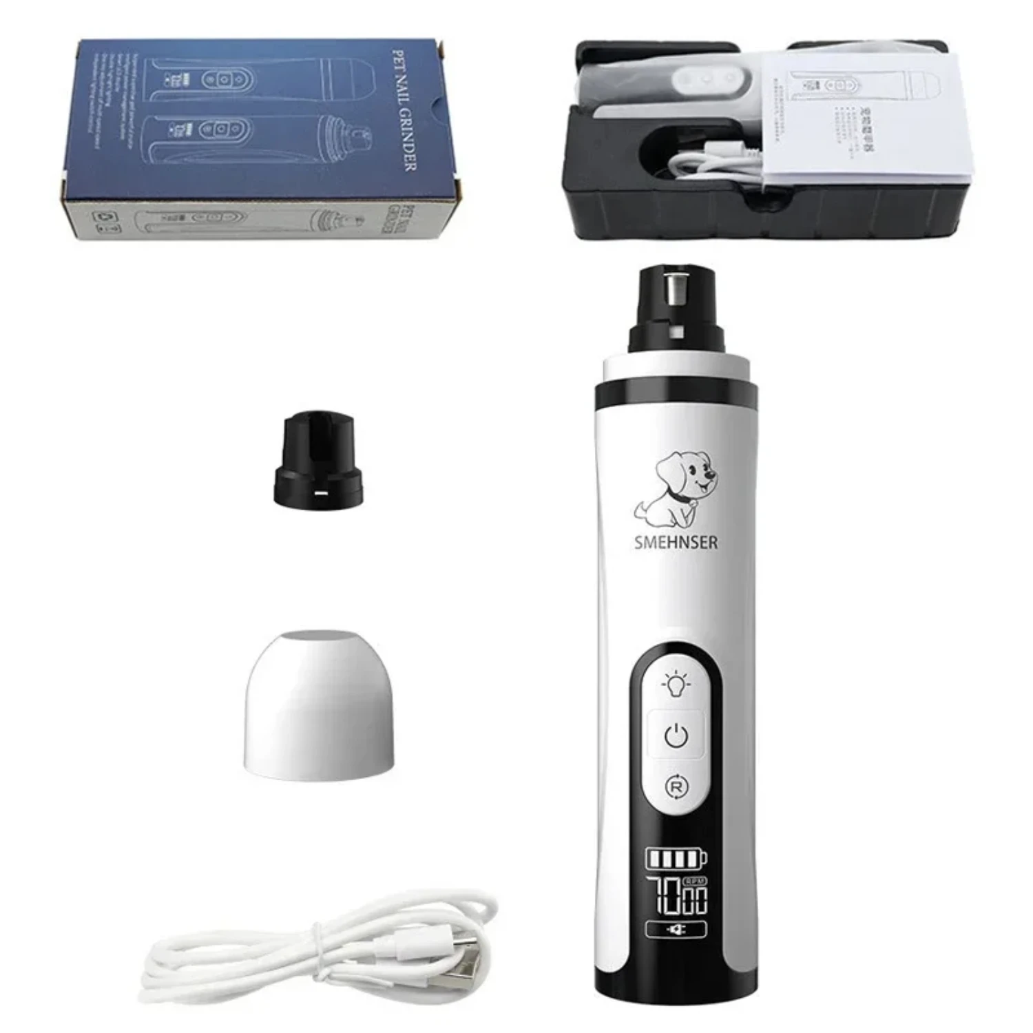 Pet Nail Grinder LED Light Cat Dogs Nail Clippers USB Rechargeable Paws Nail Cutter Grooming Trimmer Pet Supplies