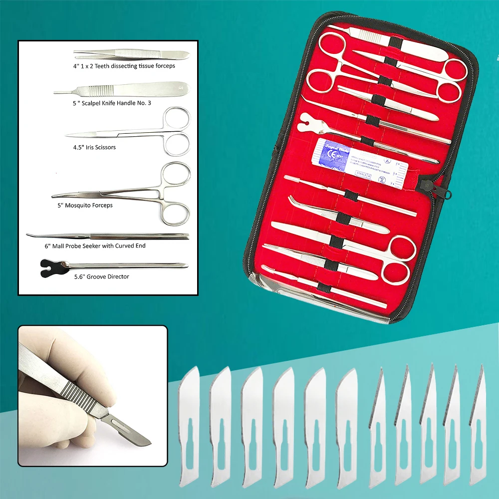 

22PCS Anatomy Teaching Equipment Stainless Steel Probe, Scissors, Tweezers, Student Experimental Tool Combination Kit