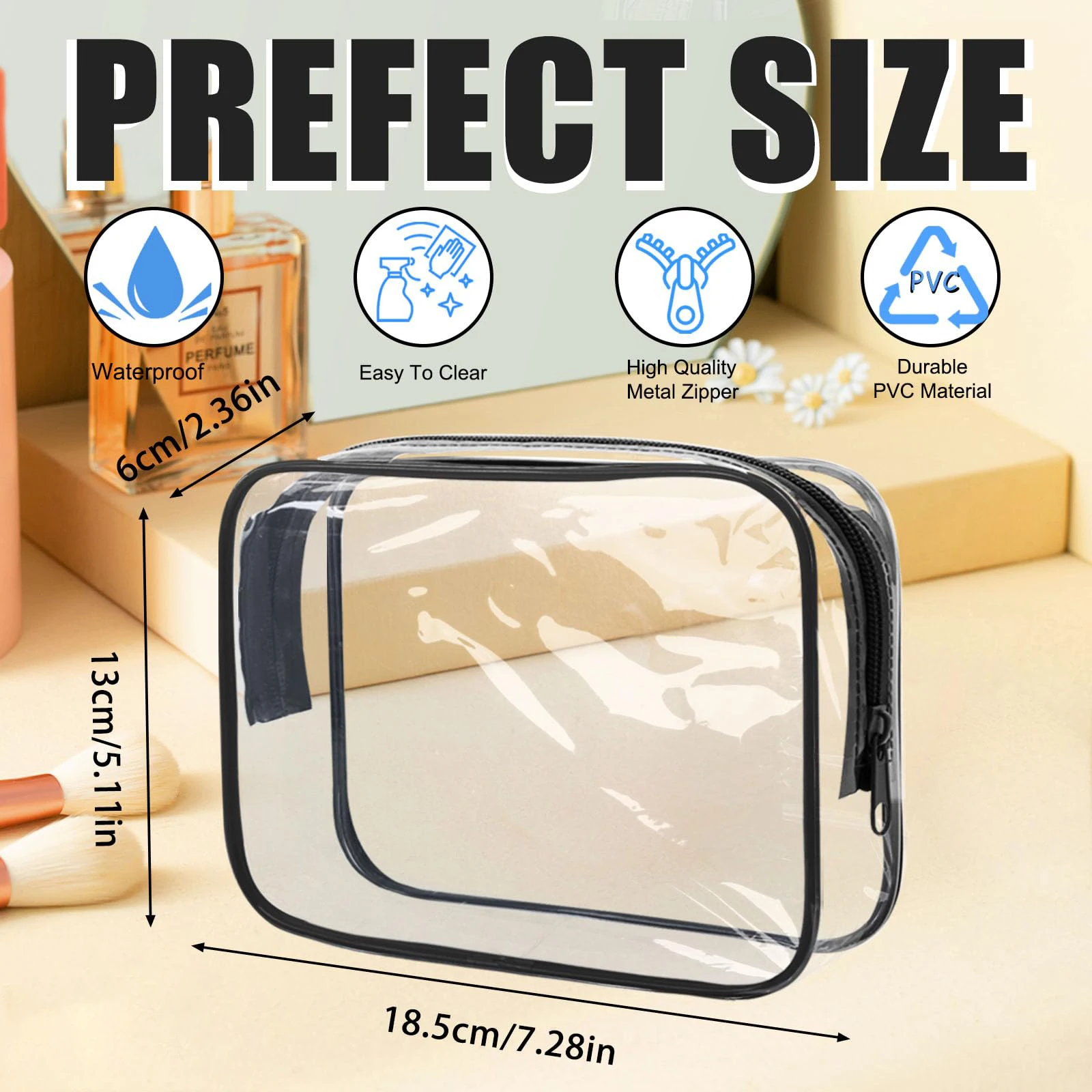 Bolsa de aseo transparente de 6-50 Uds., estuche organizador portátil de PVC con cremallera, bolsa de transporte para maquillaje cosmético, bolsa de aseo aprobada por TSA para viaje