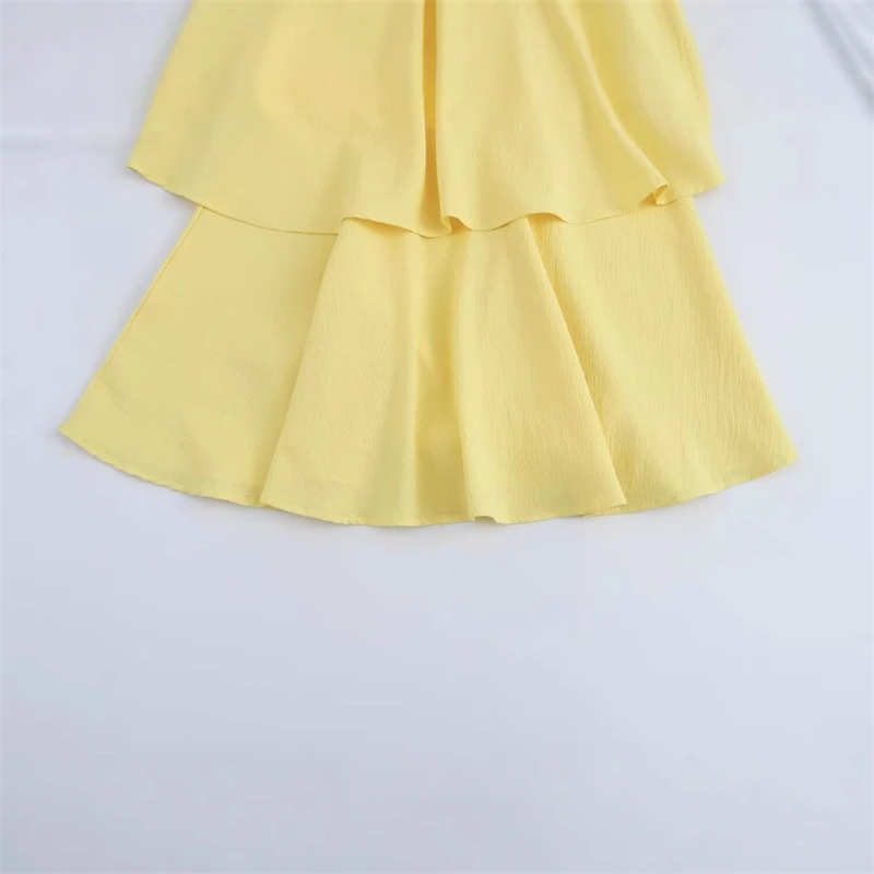 Em camadas babados hem design verão sem mangas vestido feminino casual festa wear chiffon elegante moda roupas